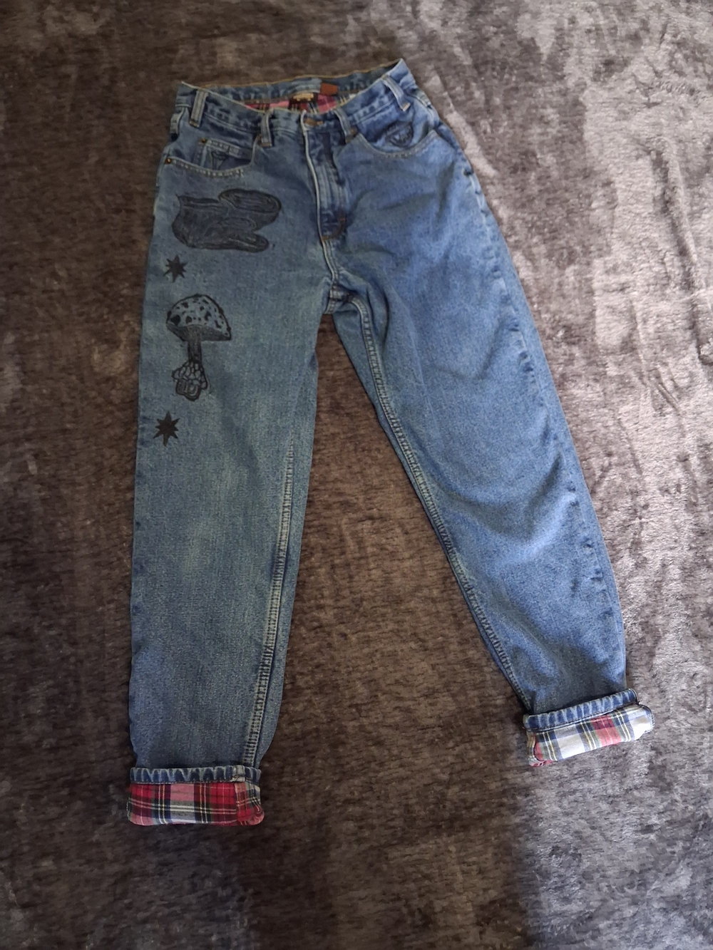 Custom Mushroom Guide Gear Denim Blue Jeans Flanned Lined High Rise Womens 6